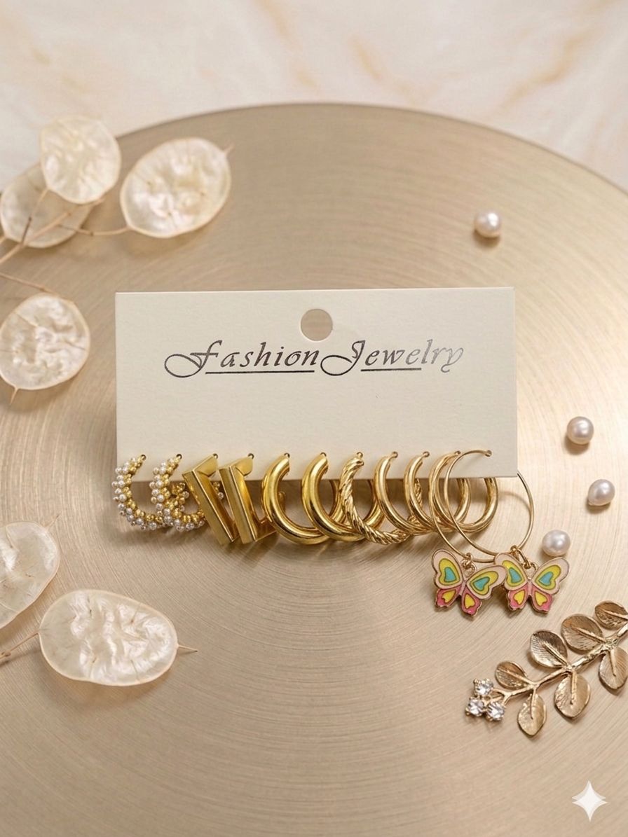 5 Pcs Golden Earring Set