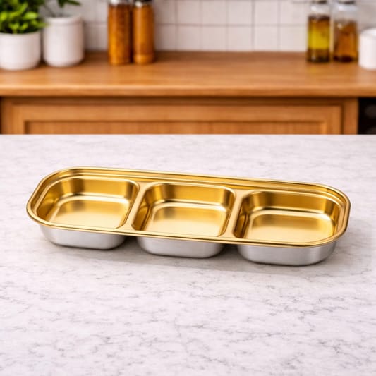 STAINLESS STEEL SAUCE PLATE 3IN 1